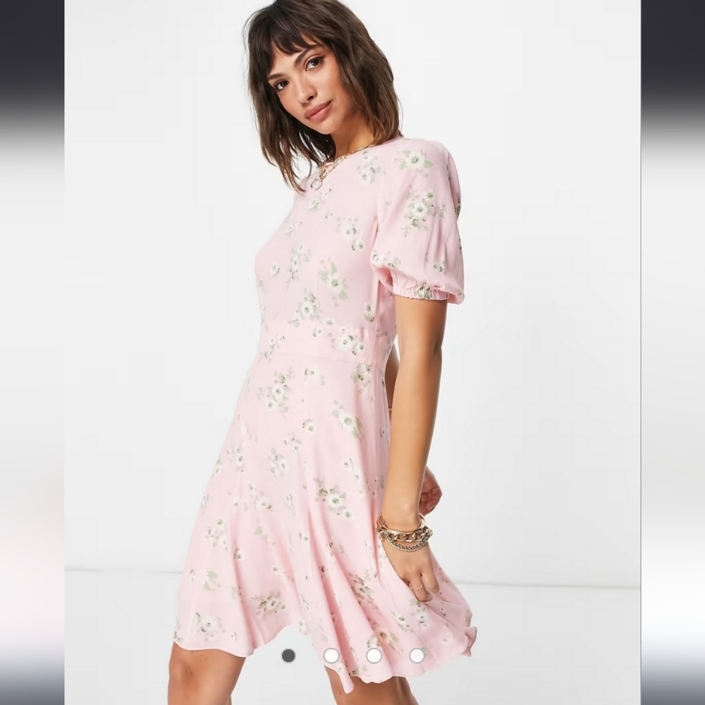 & Other Stories Mini Pink Floral Puff Sleeve Dress